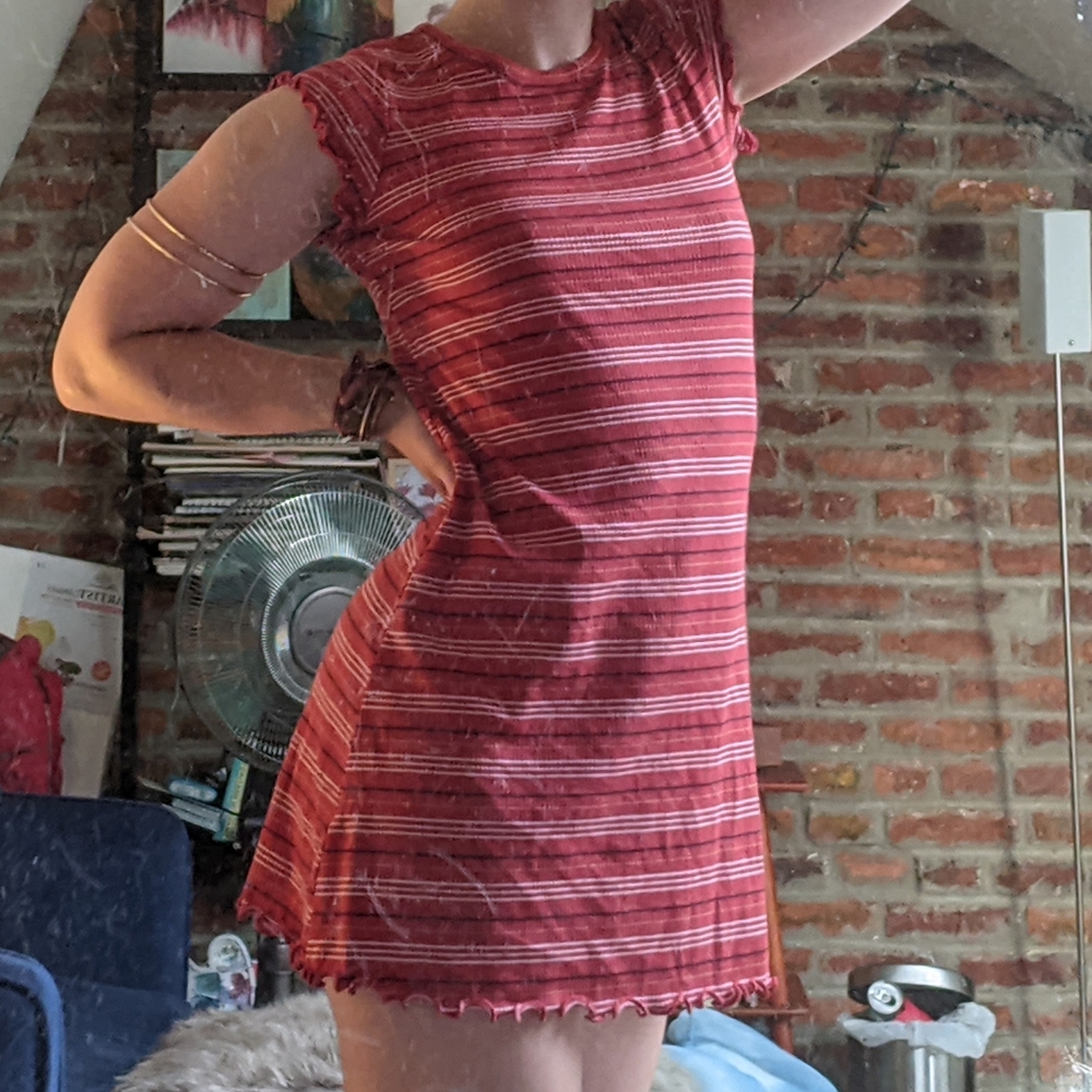 Red Striped Lettuce Short Sleeve Tee Dress